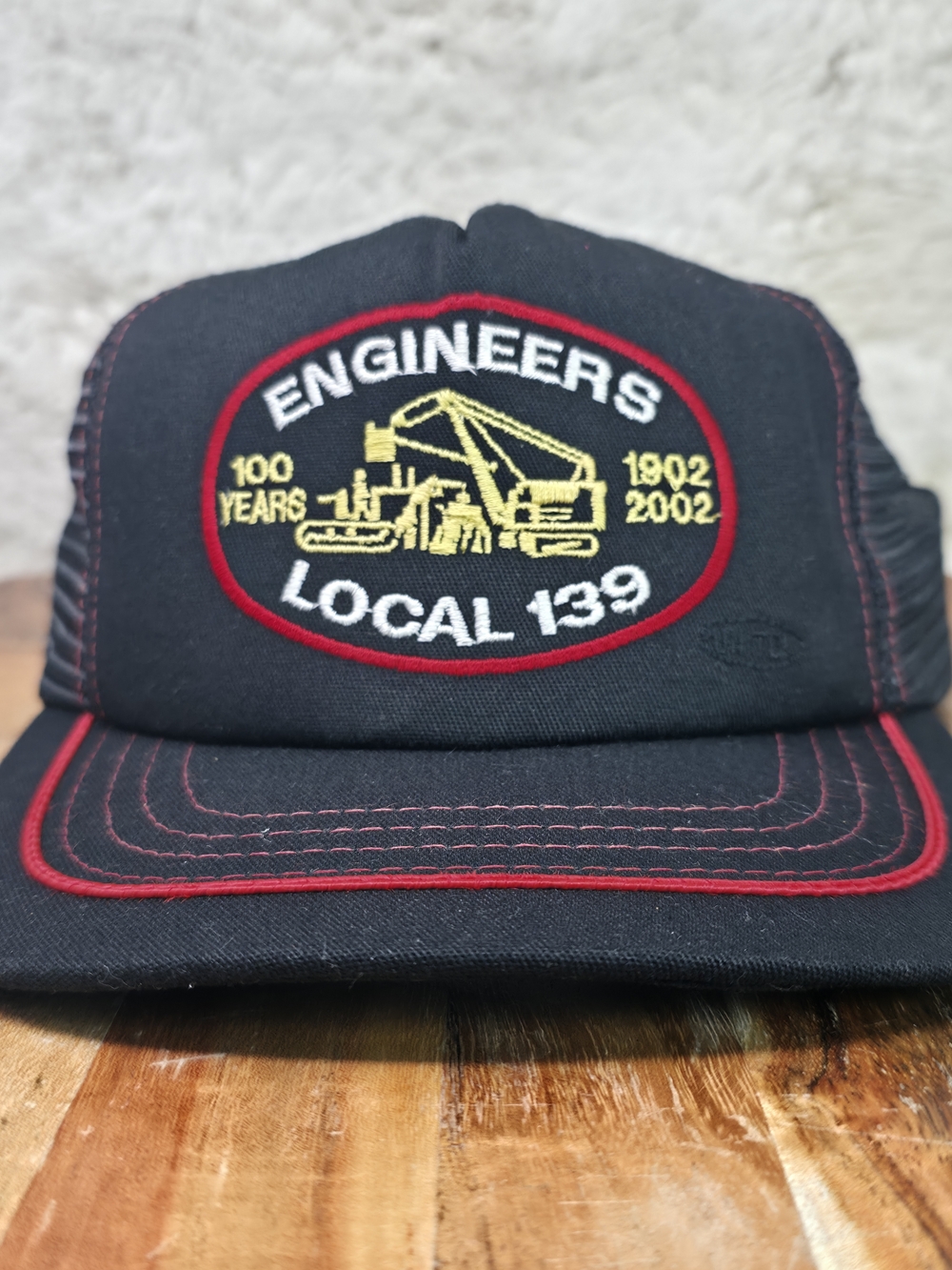 Vintage Engineers Local 139 Black Trucker Hat with Red Trim
